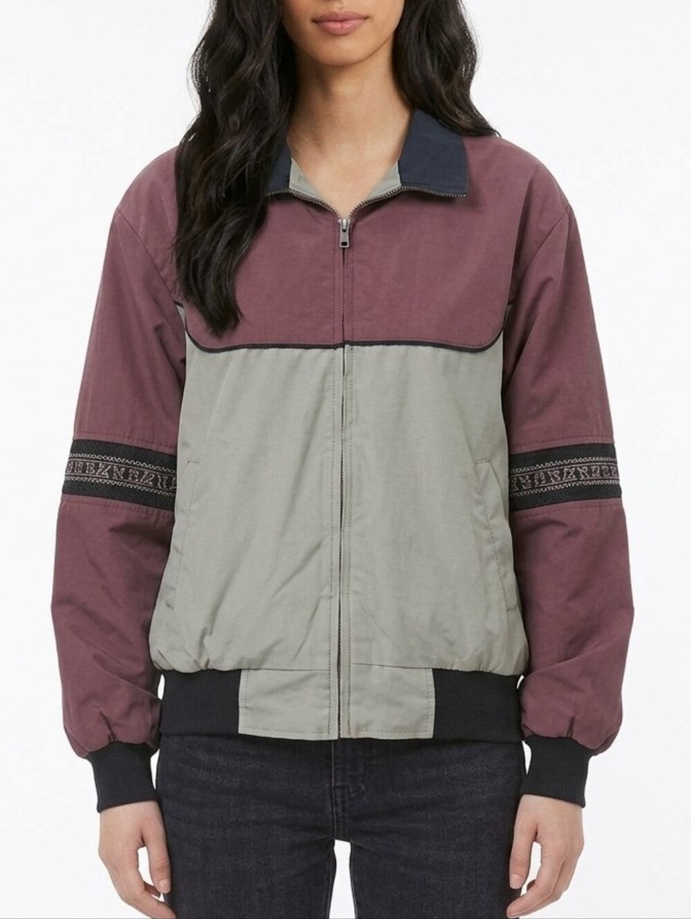 Vintage 90's Embroidered Southwestern Zip-Front Jacket in Burgundy/Ivory